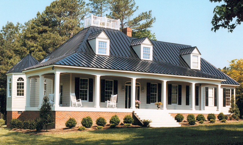 Black metal roof, standing seam.