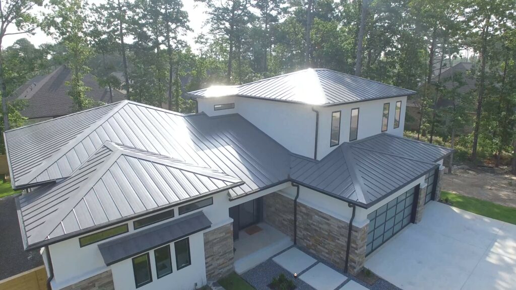 Standing seam metal roof panels give sleek appearance on a modern home or building.